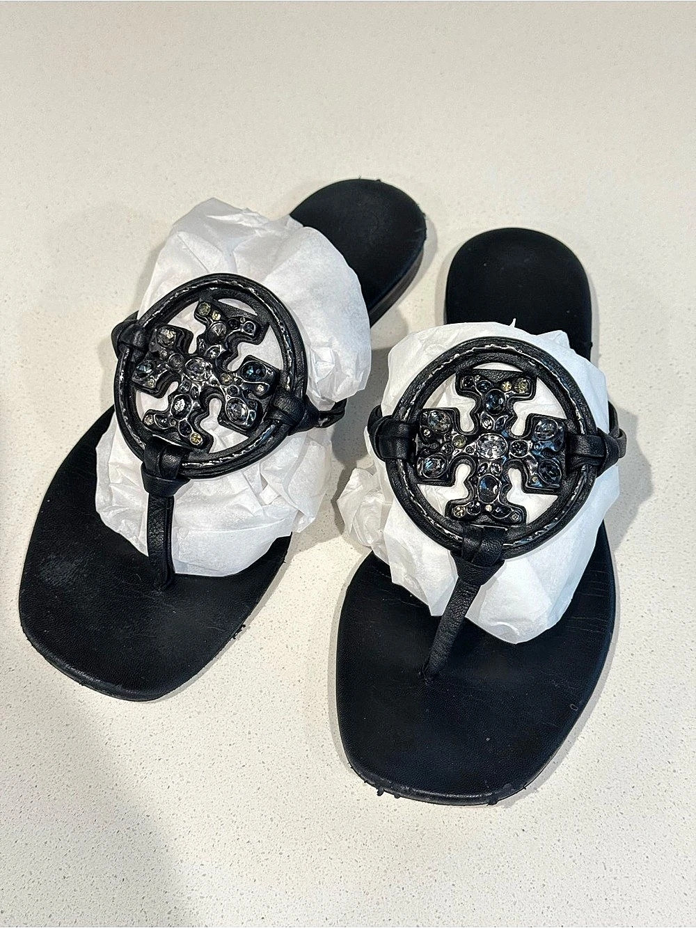 Tory Burch Miller Knotted Pavé Thong Sandal Sandals Black US 7.5 READ